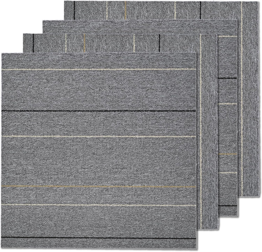 20Pcs Carpet Square Tiles 20'' x 20'' Commercial Heavy Duty Carpet Squares Cuttable Carpet Floor Tile Washable for Home Office Hotel, Light Gray Stripe