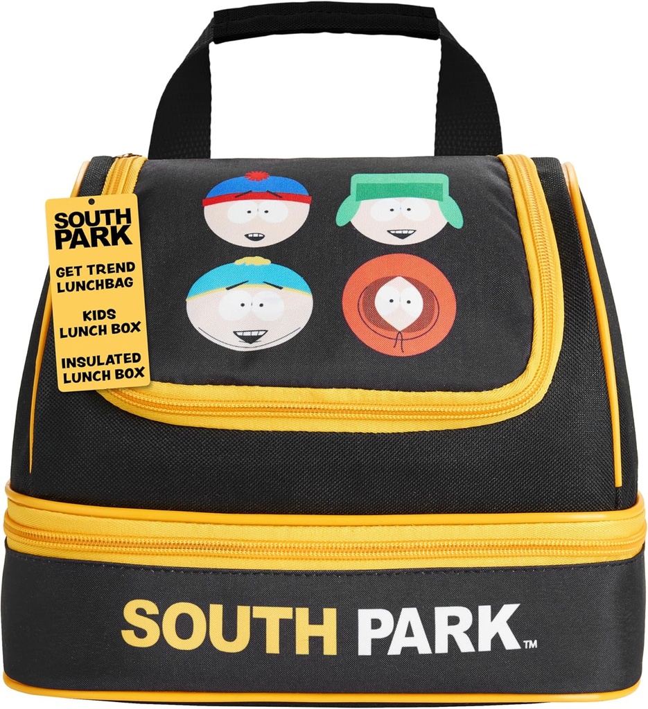 Get Trend South Park Lunch Box Insulated with Two Compartments for Adults Travel Picnic Beach Snacks Cooler Sack (Black South Park)