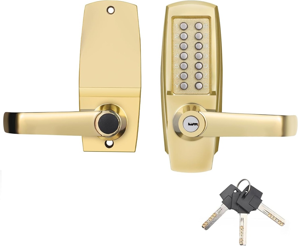LVOZ Keyless Entry Door Lock with Handle - Mechanical Door Lock 100% Without Batteries - Easy to Install & Use - Keypad Lock on Zinc-Alloy, Water and Sun Proof for Indoor or Outdoor