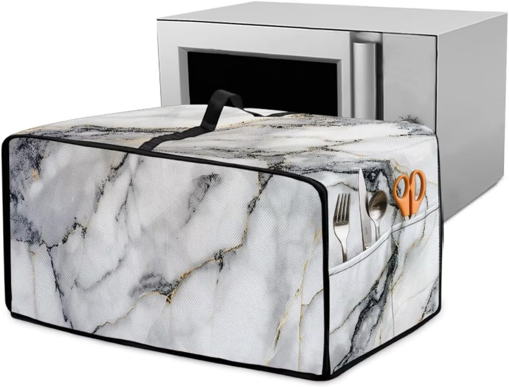 Doojoayie Marble Print Toaster Oven Cover 4 Slice Bread Machine Cover Universal Fit Small Appliance Dust Protector Simple Style Kitchen Decoration