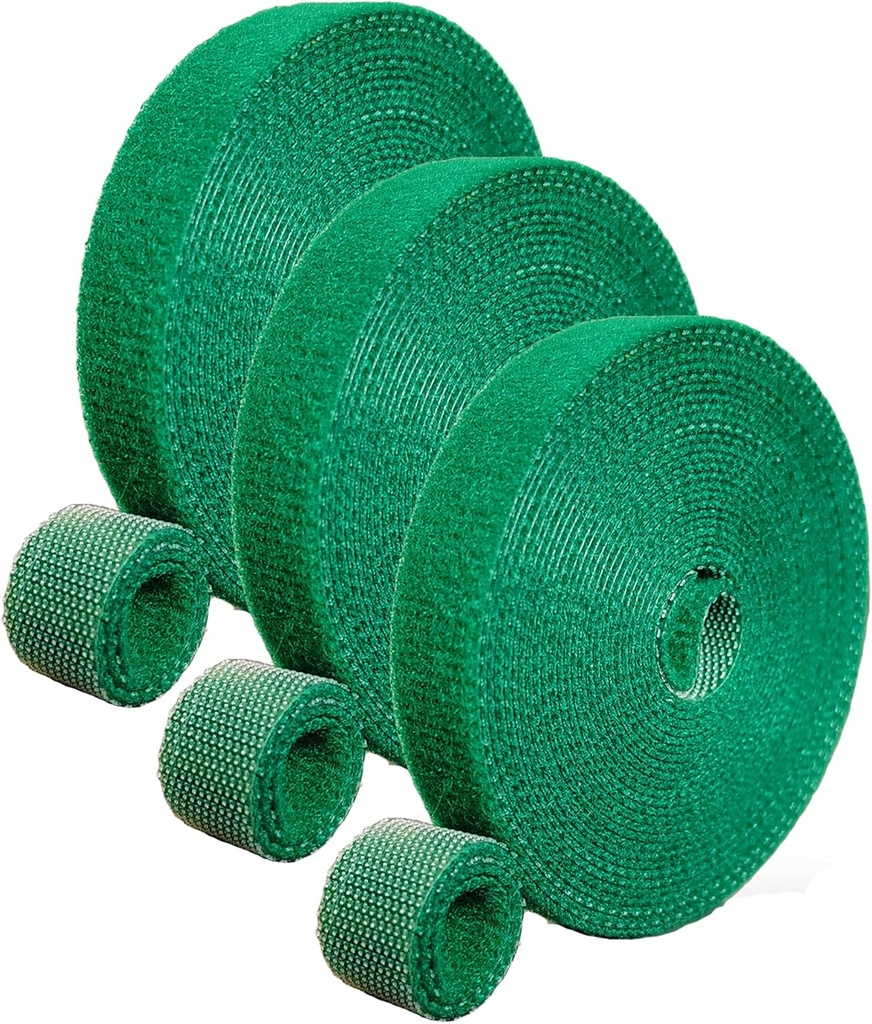 ArtFamy Green Garden Ties|Plant Ties for Climbing Plants 100 feet x1/2‘’in 3 Rolls|Plant Supports for Effective Growing Strong |Green-Recycled Plastic Garden Twine & Twist Ties for Tomato Stakes