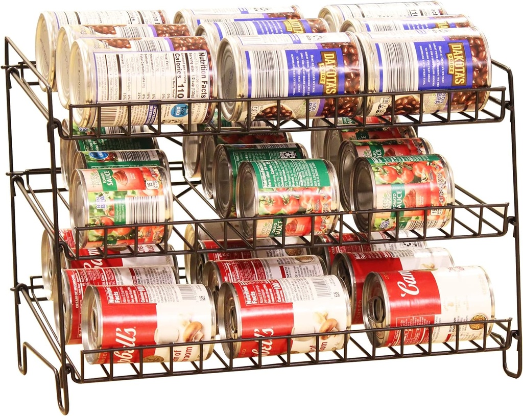 FixtureDisplays® 3-Tier Shelf Wire Rack Trending Can Rack Organizer, Can Jar Dispenser for Kitchen Cabinet, Countertop, Pantry 16" Wide X 12.5" Tall X 10" Deep, 15 Oz Put on Top Shelf 10085CAN-NPF