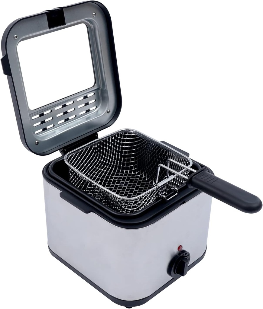 Electric Deep Fryer, 2.5 Liter Capacity, Removable Frying Basket, 1500 Watt Lid with Viewing Window and Odor Filter, Adjustable Temperature