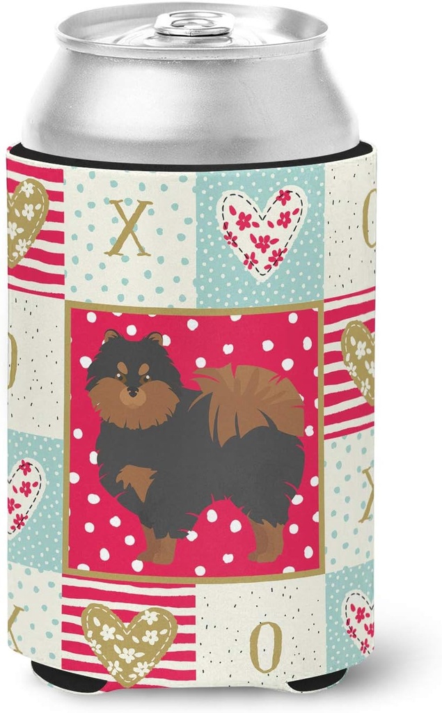 Caroline's Treasures CK5878CC Pomeranian #2 Love Can or Bottle Hugger, Red Cooler Washable Drink Sleeve Collapsible Beverage Insulated Holder, Can Hugger, Multicolor