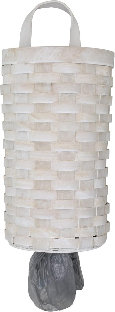 AuldHome Design Wicker Grocery Bag Holder (Whitewashed); Wall-Mounted Rustic Farmhouse Plastic Bag Dispenser for Kitchen or Laundry Room