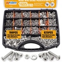 weideer 1605PCS Machine Screws Assortment Kit, 304 Stainless Steel Nuts and Bolts,Phillips Pan Head and Flat Head Screws with Nuts, Bolts,Washers,Organizer Box #4-40#6-32#8-32#10-24#1/4-20