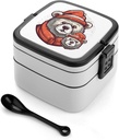 BTCOWZRV Bear Avatar Bento Box with Compartments Double Layer Bento Lunch Box with Spoon And Handle All-in-One Adult Lunchbox Leakproof Lunch Container for Work Picnic Travel