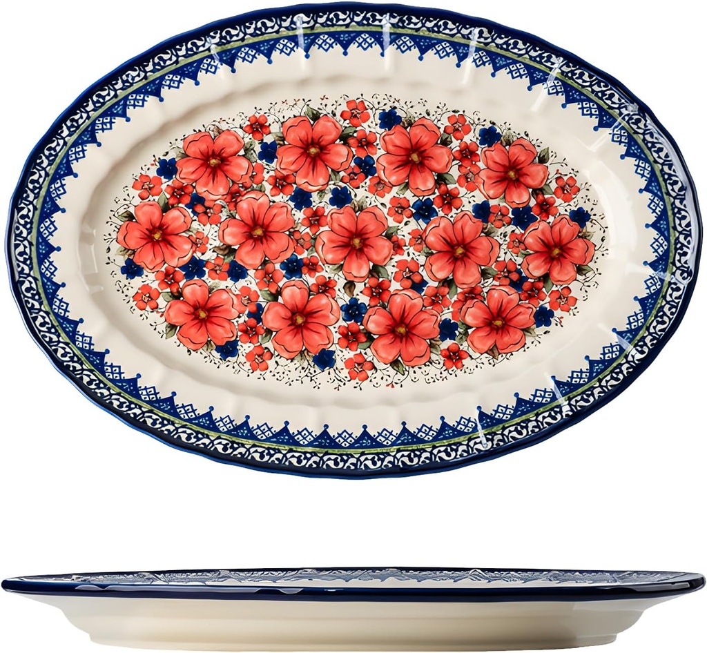 Ceramic Dinner Plates Set of 2, 13 Inch Large Mexican Pasta Plates, Oven Safe Dishwasher Safe Microwave Safe Dish Set, Corelle Like Dinnerware for Serving Salad Appetizer Steak​