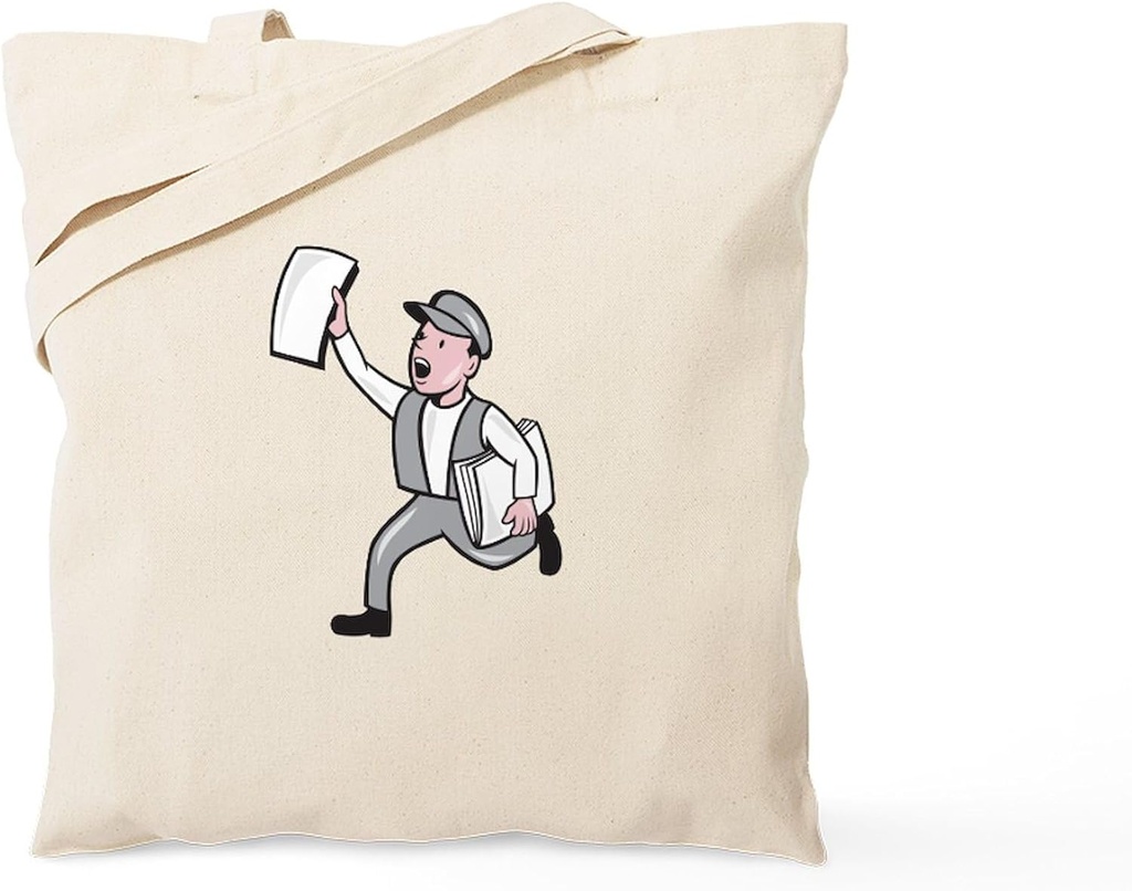 CafePress Newsboy Selling Newspaper Cartoon Tote Bag Natural Canvas Tote Bag, Reusable Shopping Bag
