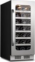 15 inch Wine Fridge Cooler 33 Bottles Wine Refrigerator Under Counter with Glass Door 3 LED Built-in or Freestanding Fridge Adjustable Shelves for Home Bar Kitchen 3.0 cu.ft