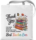 KSFFWQIN Teacher Appreciation Gifts Canvas Tote Bag for Women, Best Teacher Ever Reusable Grocery Shopping Bag End of Year Thank You Gifts