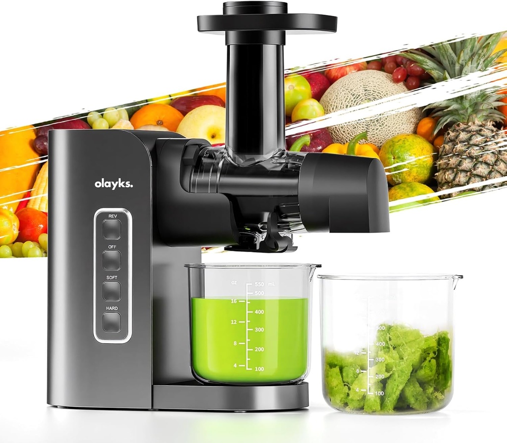 olayks. Cold Press Juicer,Slow Masticating Juicer with Soft & Hard Modes,Juicer Machines Vegetable and Fruit with Reverse Function,Celery Juicer,BPA-Free,Easy to Clean