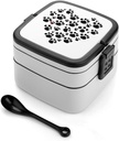 Dog Paw Print Love Heart Bento Box Adult Lunch Box All-in-One Lunch Containers with Removable Compartments Double Layer Bento Lunch Box with Spoon And Handle Stackable Lunchbox