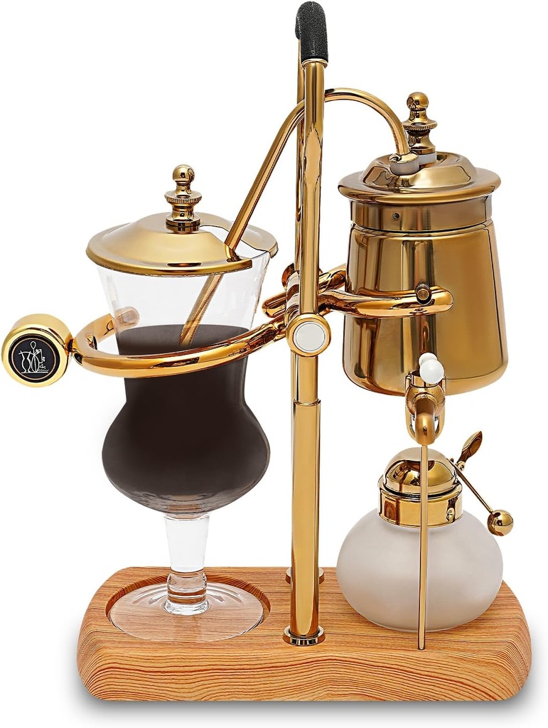Belgian Belgium Luxury Royal Family Balance Syphon Siphon Coffee Maker, 400ml/15OZ Luxury Golden Manual Coffee Maker With Measuring Cup, Unique Siphon Brewer Siphon Coffee Maker Kit For Office