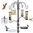YINGYM 6-Hook Bird Feeding Station Kit, Wild Bird Feeder Stand Pole, Multi-Feeder Kit Stand with 4 Feeders, Bird Bath and Mesh Tray, 94 Inch