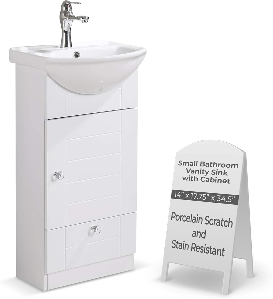 Renovators Supply Manufacturing Small Bathroom Vanity Sink Cabinet Vitreous China Sink Comes with Faucet and Drain Assembly Required Install Hardware Included