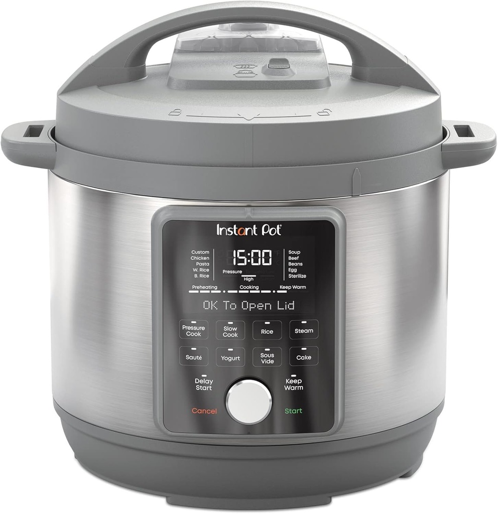 Instant Pot, 6-Quart Whisper Quiet 9-in-1 Electric Pressure Cooker, Slow Rice Steamer, Sauté, Yogurt Maker, Warmer & Sterilizer, Free App with 800+ Recipes, Stainless Steel