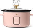 Beautiful 4Qt Slow Cooker with Touch-Activated Display, 4 Cooking Presets, Dishwasher-Safe Pot, Tempered Glass Lid, Cool-Touch Handles, Non-Skid Feet, Rose Finish, Perfect for Family Meals