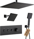 POP SANITARYWARE Matte Black Shower Faucet Set Bathroom Rainfall Shower System, Ceiling Mount 12 Inch Shower Head with 6 Inch Wall Mount Shower Head and Handle Set, Include Shower Valve and Trim Kit