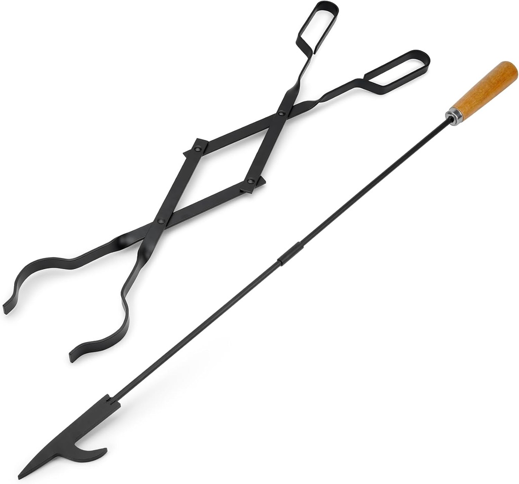 Stanbroil 26” Campfire Fireplace Tongs and 32” Premium Steel Fire Pit Campfire Poker Tool Sets, Heat Resistant Tool for Fireplace Camping Wood Stove Indoor and Outdoor Use