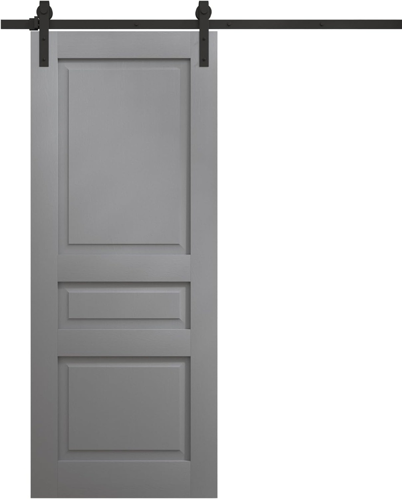 SARTODOORS Interior Modern Barn Door 18 x 80 inches | Ego 5012 Painted Grey Oak | 6.6FT Rail Track Heavy Hardware Set | Solid Panel Interior Doors