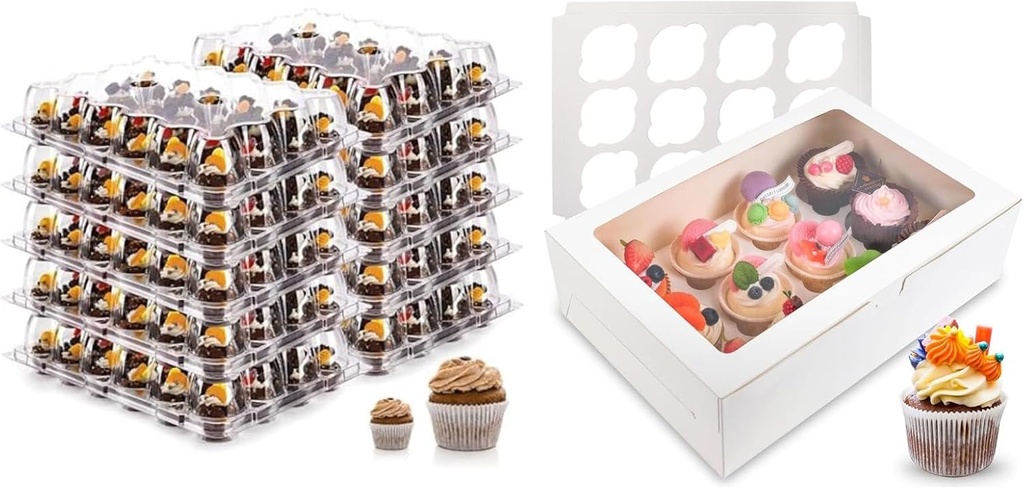 NPLUX Bundle of 20 Pack Cupcake Containers and 6 Pack Cupcake Boxes for 480 Cupcakes