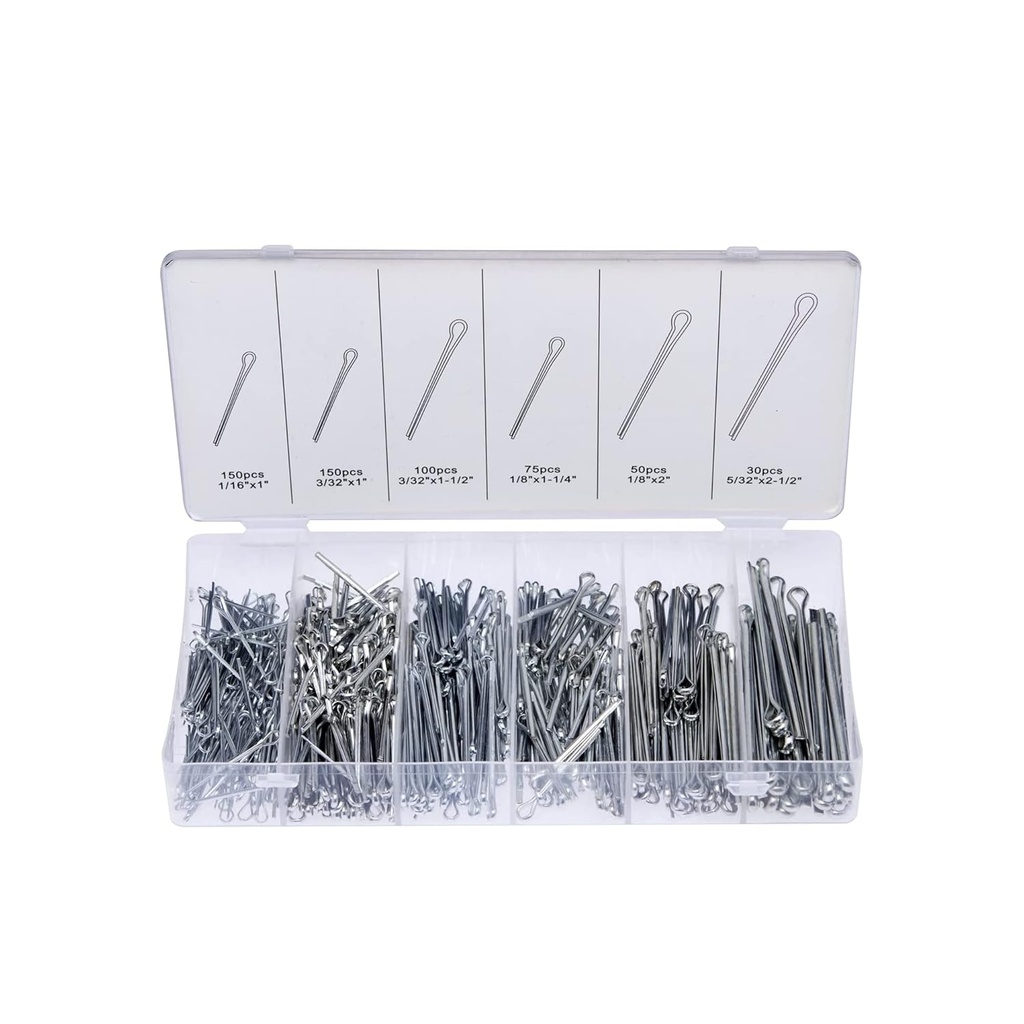 NEIKO 50454A Cotter Pin Assortment | 555 Piece | Zinc Plated Premium Quality | Steel Split Pin Fastener Clips | Straight Hairpins | Holds Pins or Castle Nuts in Place