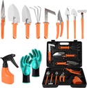Gardening Tool Set, 11 Pieces Gardening Tools with Carrying Case, Garden Tool Kit for Digging Planting Pruning, Unique Gardening Set with Gloves for Women and Men (Orange)