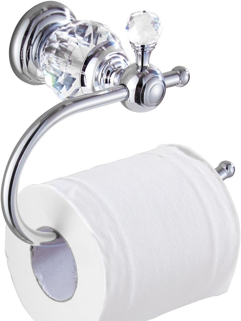 Kabter Crystal Series Brass Toilet Paper Roll Holder, Polished Chrome