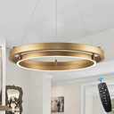 CaraLuxe LED Ring Chandelier Brass Gold Chandelier Dimmable Round Foyer Chandeliers Light Modern Circular Chandeliers for Dining Room Entry Bedroom Office Living Room, 24in