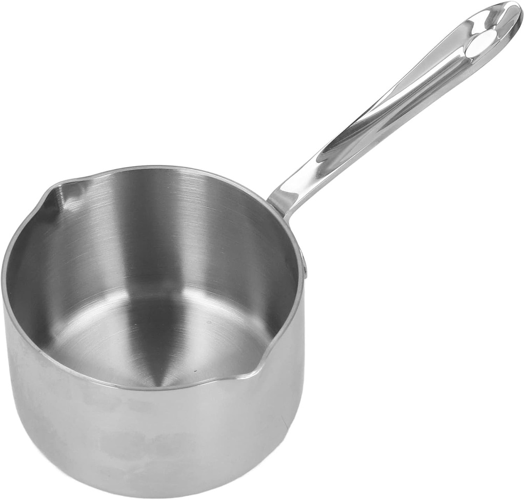 Butter Warmer, 0.5Qt/300ml Mini Milk Warmer Pot Stainless Steel Coffee Pots Saucepan Butter Melting Pot with Dual Pour Spout for Coffee Tea Soup Warming
