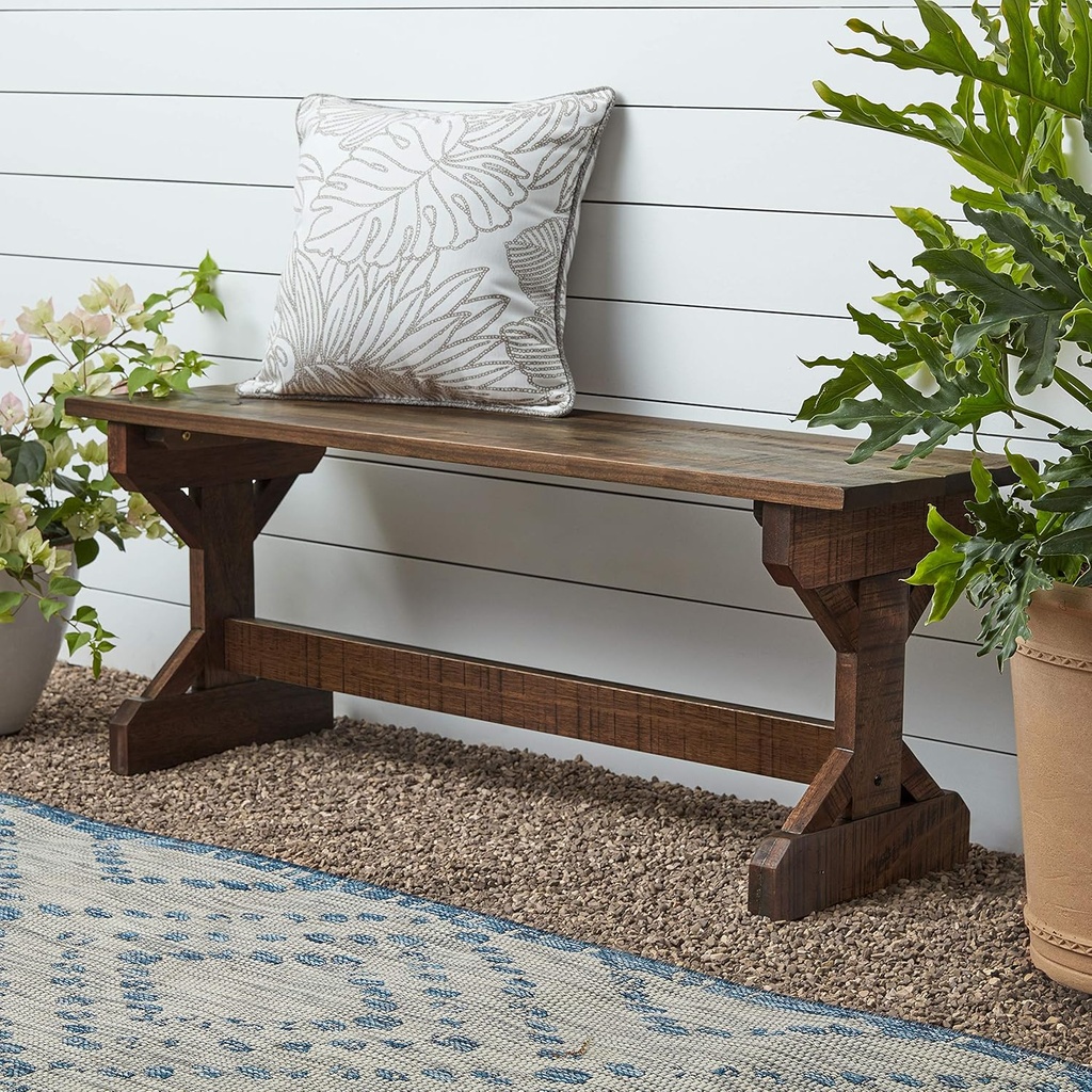 Backyard Discovery 46" Meranti Wood Farmhouse Bench with Walnut Stain, Designed for Indoor and Outdoor Use, Entryway, Living Room, Garden, Patio, Porch, Deck