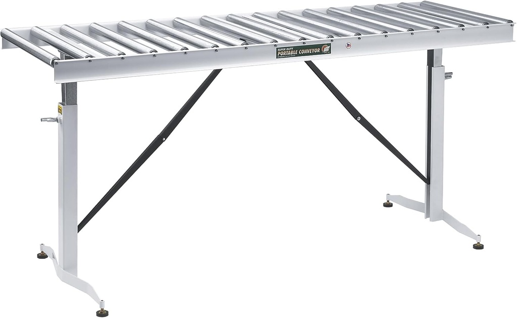 HTC HRT-90 Adjustable Folding Roller Conveyor Table 66-Inch length by 24-Inch wide 17-Ball Bearing Rollers, 500 Lbs. Material support