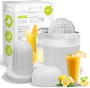 Real Simple Dual Press Manual Citrus Mini Juicer | Portable Handheld Citrus Juicer For Any Sized Citrus | Food Safe Measuring Cup Juice Container | 300 ml, White
