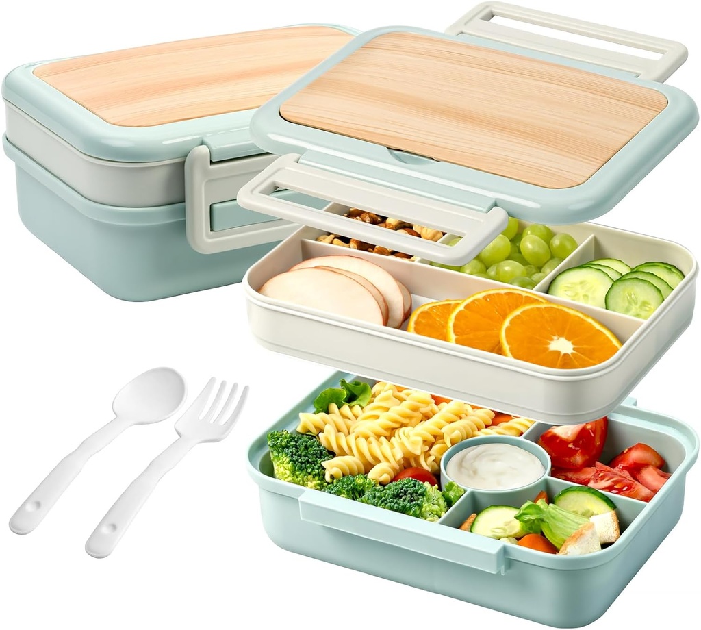 Freshmage Bento Box Adult, Stackable Bento Box with Utensil, Compartment Salad Container for Lunch, 58oz, BPA-Free, Leakproof, Microwave & Dishwasher Safe for Work, Office, Commute (Lake Blue)