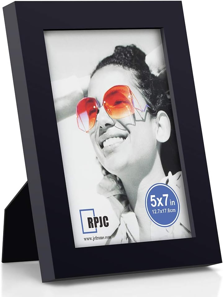 RPJC 5x7 Picture Frames Made of Solid Wood High Definition Glass for Table Top Display and Wall Mounting Photo Frame Black