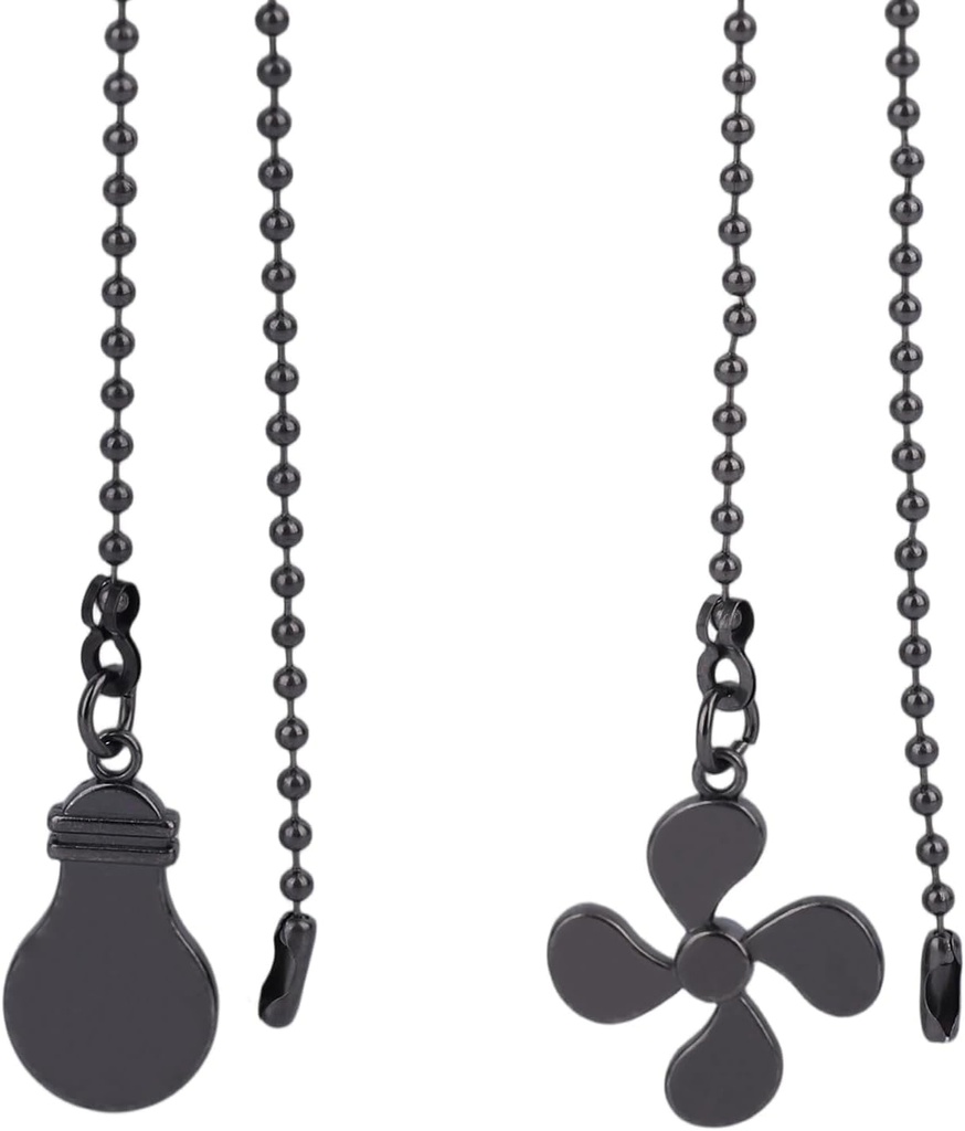 lasuroa 2pcs Ceiling Fan Pull Chain Extension, 14in Black String Chain Extension with Fan & Bulb Pendants Decorative Accessory for Light Lamp Switch Decoration