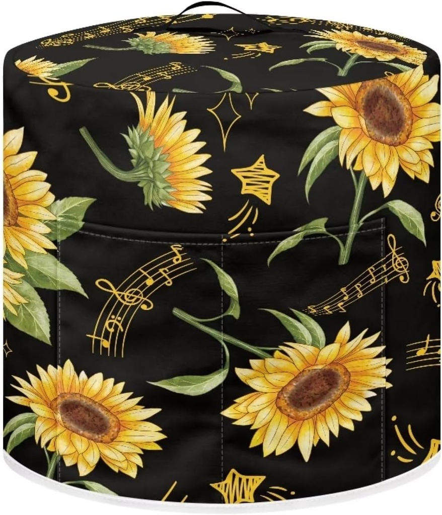 Suobstales Sunflower Print Dust Cover for 8 Quart Instant Pot, Music Note Design Dust Proof Pressure Cooker Cover Electric Appliance Cover Air Fryer Accessories with Pocket and Handle, L
