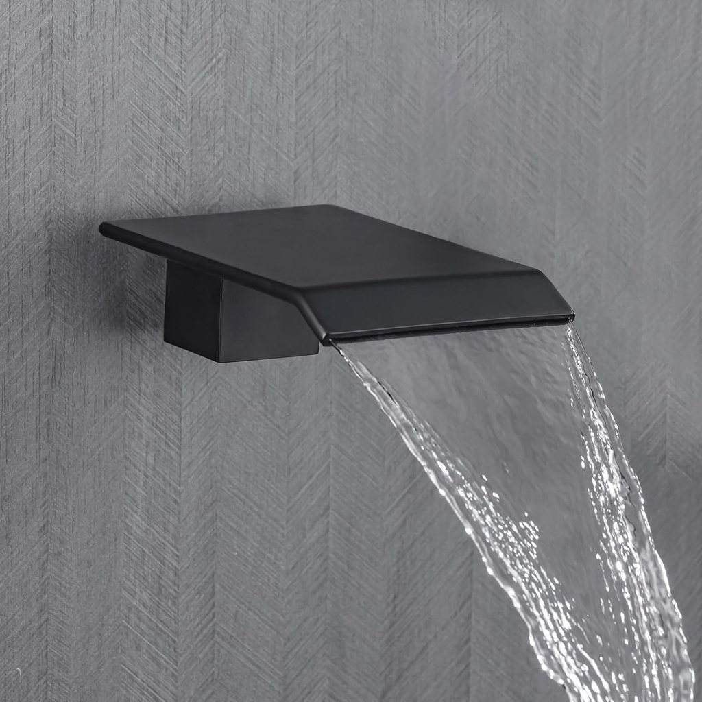 HAMOLER Wall Mount Bathroom Bathtub Tub Spout Waterfall Roman Tub Spout Wall Mount Basin Faucet Spout Waterfall Tub Filler Faucet Sprayer, Matte Black