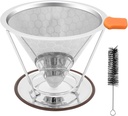 X-VESOLJE Pour Over Coffee Dripper, Paperless Pour Over Coffee Filter, Reusable Pour Over Coffee Maker Set, Dual-Layer Stainless Steel Cone Filter, Detachable Dripper Stand, Single Cup Brewer 1-2 Cup