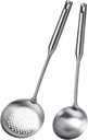 Soup Ladle and Slotted Spoon Set of 2, Metal 316 Stainless Steel Kitchen Ladles Food Strainer, Large Cooking Ladel and Fryer Scoop Kitchen Utensil Set for Stirring Serving Draining Frying