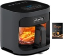 BOSWELL 4.5 QT Glass Air Fryer, 6 IN 1 Air Fryer Non-Toxic,Temperature Control, 5 Preset Menue Intelligent Panel Gray