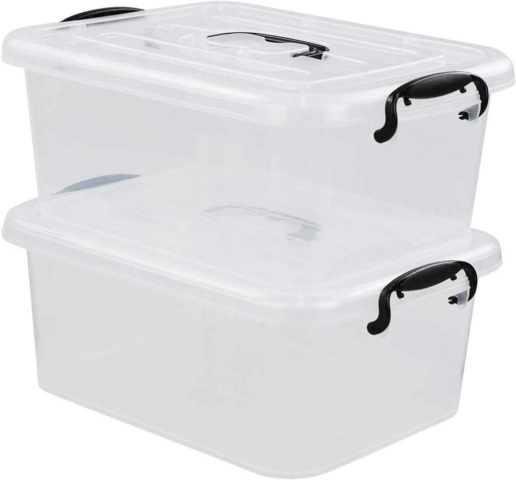 Readsky 8 Quart Lidded Storage Bins Plastic Storage Containers, Clear and Black, 2 Packs