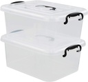 Readsky 8 Quart Lidded Storage Bins Plastic Storage Containers, Clear and Black, 2 Packs