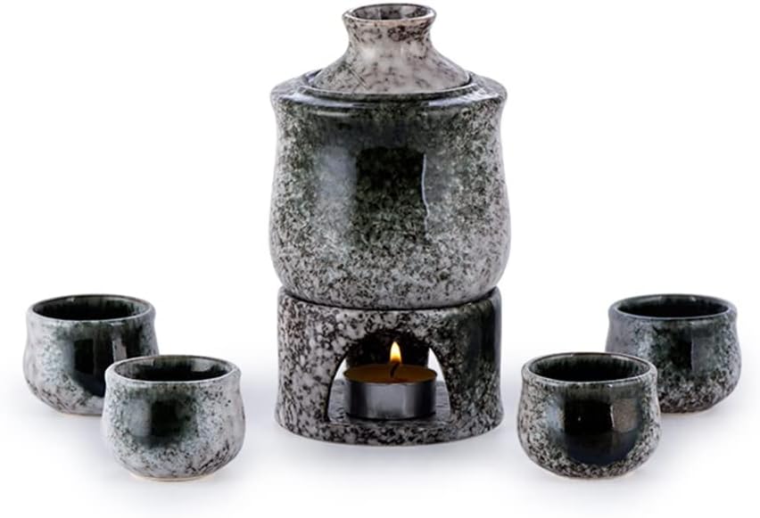 Japanese Sake Set with Warmer Alcool Ceramic Bottle Gifts Hip Flask Wine Glasses Drink Cup Drinkware Accessories (Multi Colored)