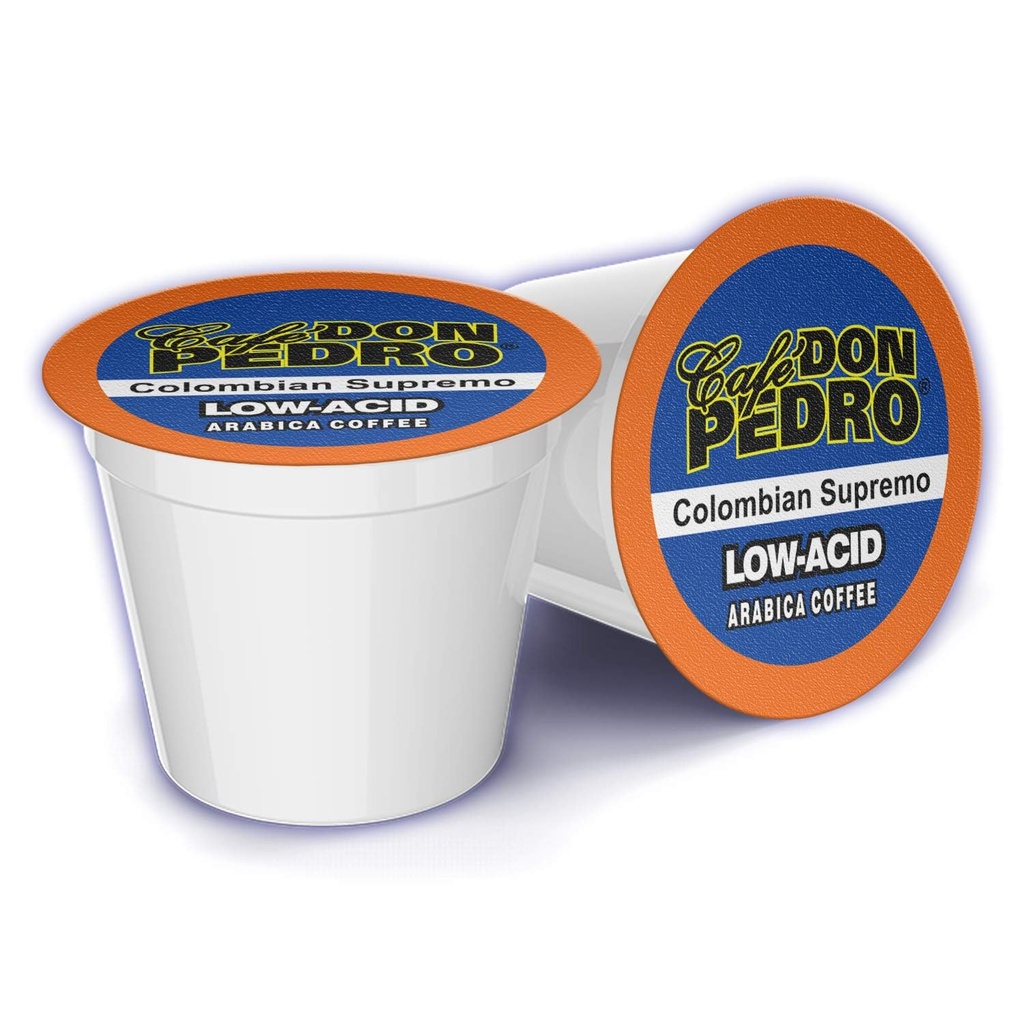 Cafe Don Pedro Colombian Supremo Low Acid Coffee Pods - Compatible with K-cup Coffee Maker, 100% Arabica, Battles Heartburn, Acidic Reflux 72 Low Acid Coffee K Cups