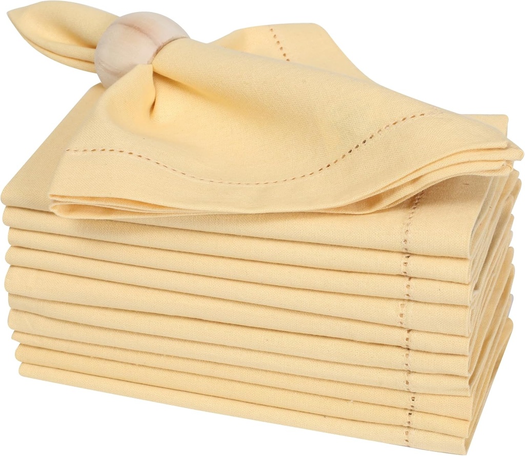 Homidate Cotton Dinner Cloth Napkins Set of 12 – 18x18 Apricot Gelato Hemstitched – Machine Washable Fabric Napkins for Weddings, Baby Showers, Gifting & Parties
