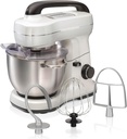 Hamilton Beach Electric Stand Mixer, 4 Quarts, Dough Hook, Flat Beater Attachments, Splash Guard, 7 Speeds with Whisk, Easy-Carry Top Handle, White