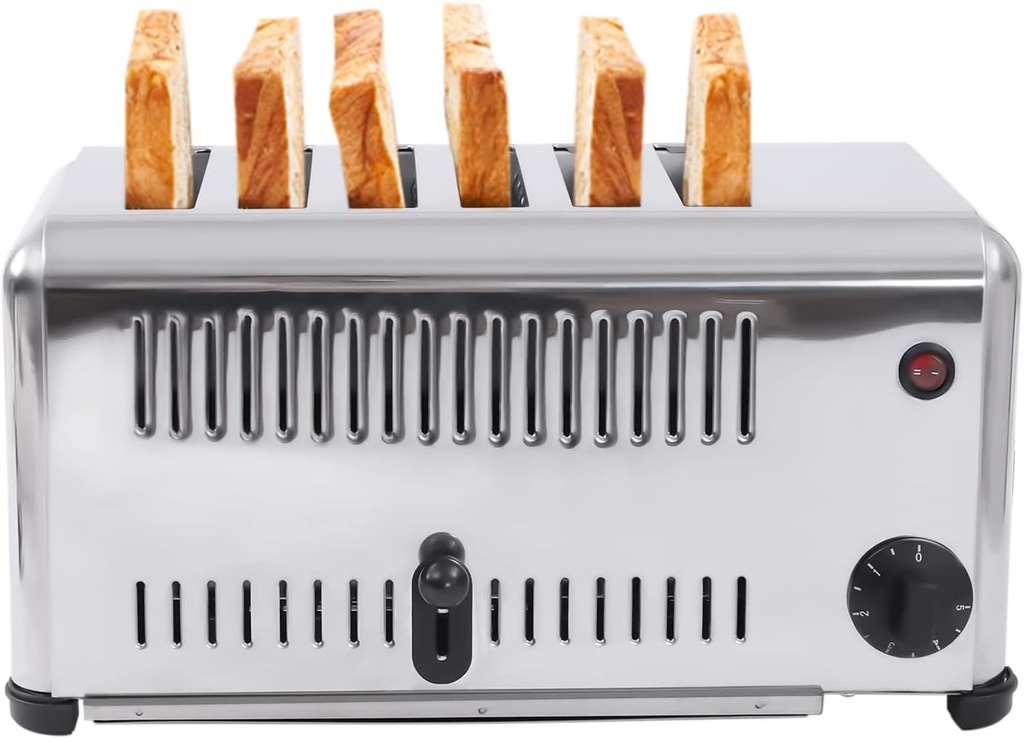 6-Slice Toaster Bread Baking Machine, 1-5 minute Timing Stainless Steel 1680W Commercial Electric Countertop Toaster with Extra Wide Slots & Crumb Tray for Toasting Bagels, Breads, Waffles & More