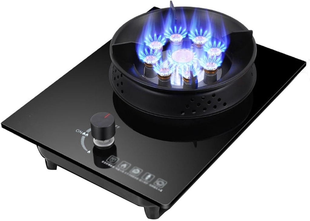 BXKCFYBSQ Gas Stove, 1 Burner Gas Stove, 5.2KW Chamber Fire Ring Wok Burner, Black Tempered Glass Countertop for Cooking, with Flameout Protection, Suitable for Home Kitchens (Size : LPG)